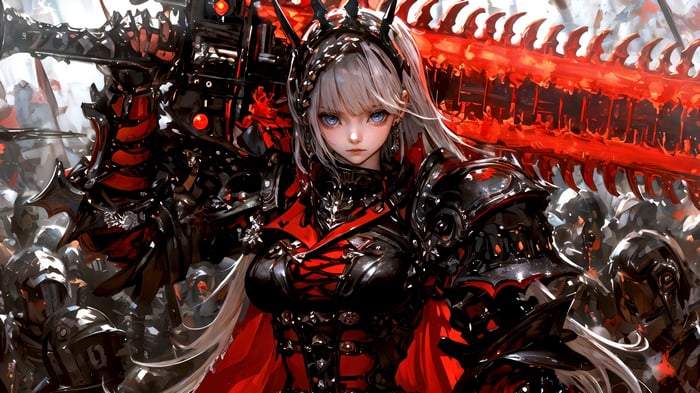 Anime Warrior Girl with Giant Red Sword