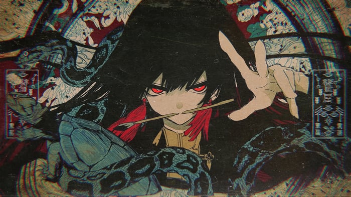 Anime Girl with Red Eyes and Snakes 4K
