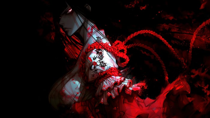 Anime Girl with Red Rope 4K