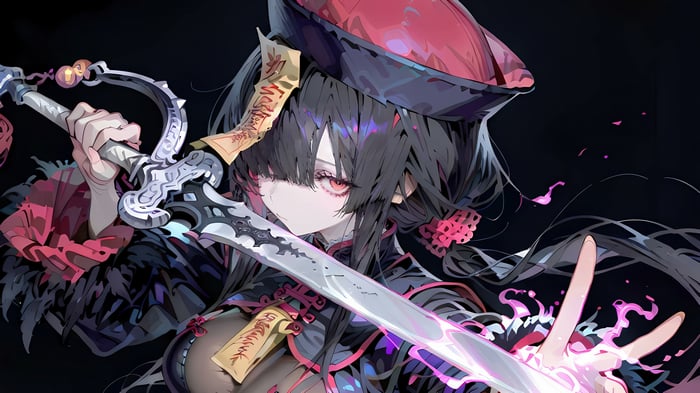 Anime Girl with Sword and Jiangshi Outfit 4K