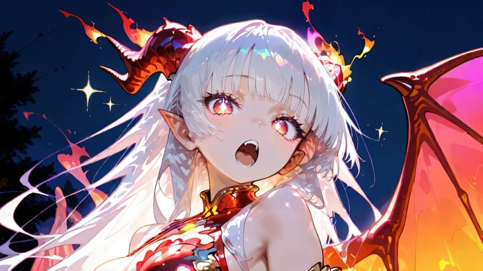 Anime Dragon Girl with Horns and Wings 4K