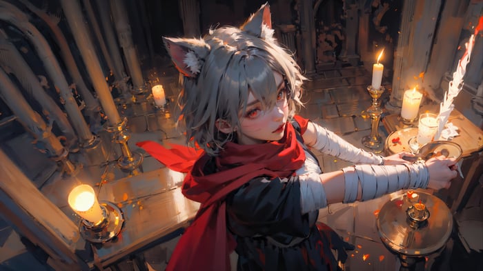 Fantasy Girl with Wolf Ears and Red Scarf 4K