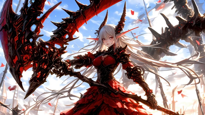 Anime Warrior Girl with Scythe in Fantasy Setting 4K