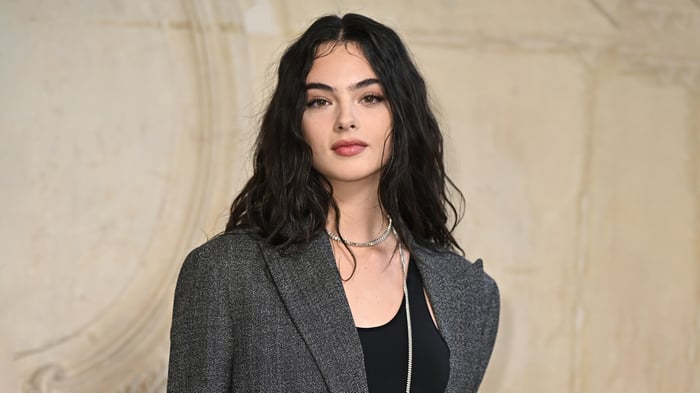 Deva Cassel in a grey blazer
