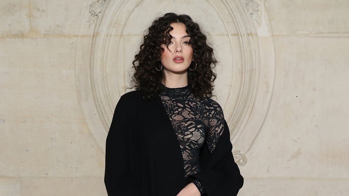 Deva Cassel in Black Lace Top and Coat 4K