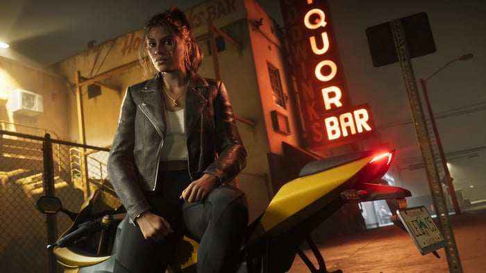 Lucia Caminos from Grand Theft Auto 6 on a motorcycle