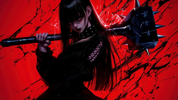 Goth Anime Girl with Spiked Mace 4K