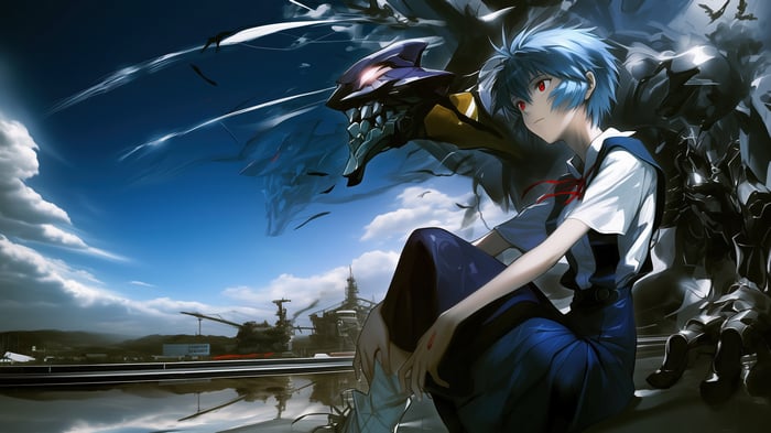 Rei Ayanami with Evangelion Unit-00 in 4K