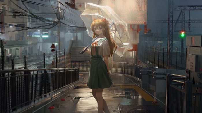 Asuka Langley Soryu with Umbrella in Neon Genesis Evangelion 4K