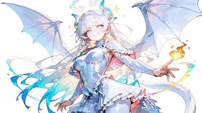 Anime Girl Dragon with White Hair and Wings 4K