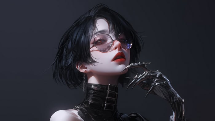 Anime Girl with Short Black Hair and Glasses 4K