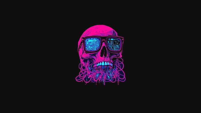 Sci-Fi Skull with Circuit Board Glasses 4K
