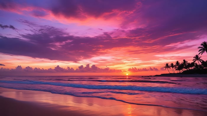 Beach with Waves and Sunset Scenery 4K