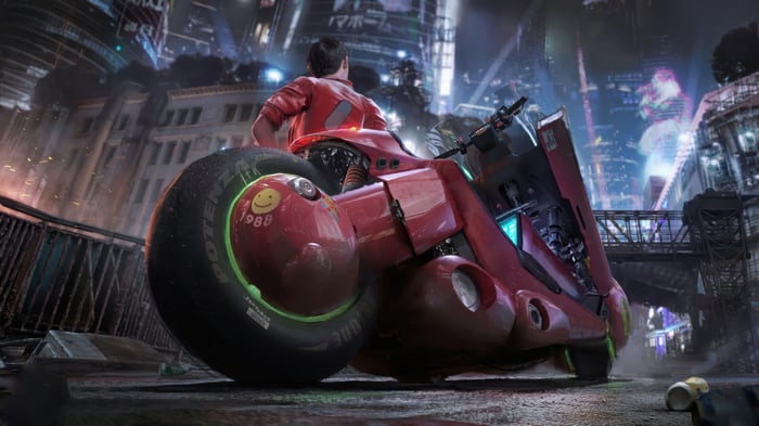 Akira Motorcycle in a Cyberpunk City 4K