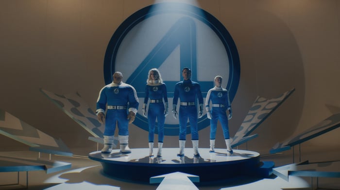 The Fantastic Four in their blue suits