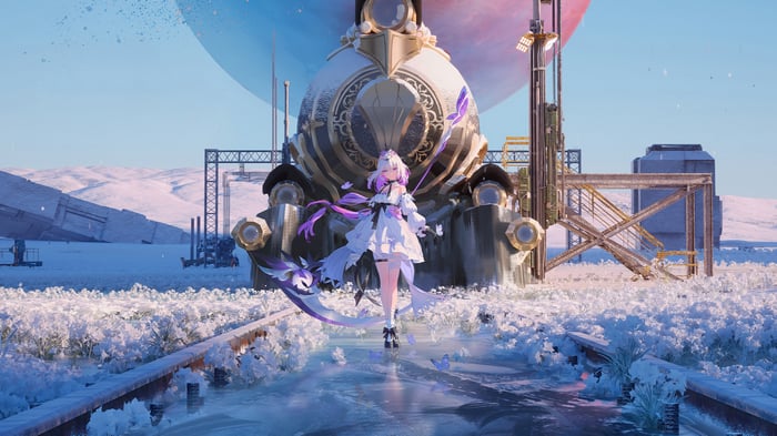 Castorice from Honkai: Star Rail in a snowy landscape 4K
