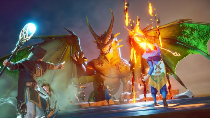 RuneScape: Dragonwilds - Wizards battle a dragon