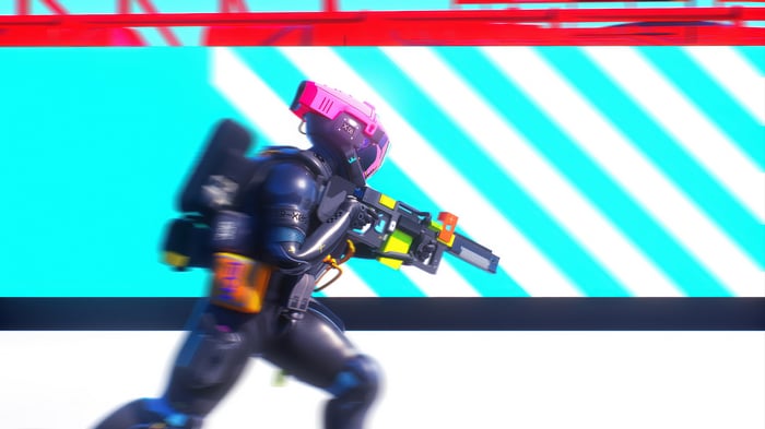 Marathon Game Character with Pink Helmet and Gun
