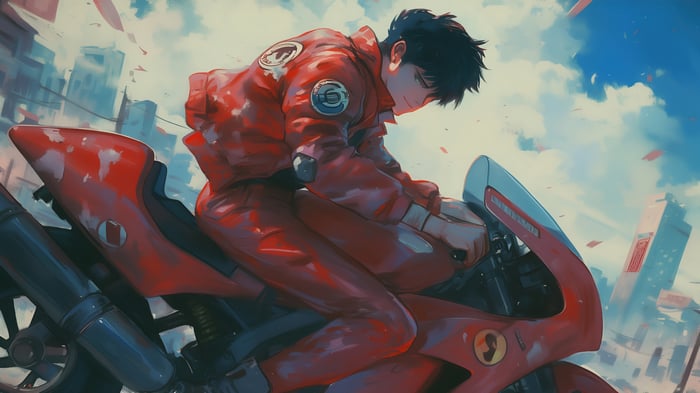 Akira on a Red Motorcycle in 4K