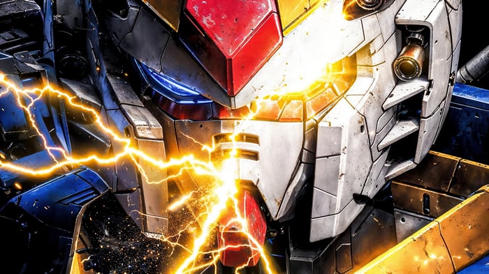 Gundam robot with yellow lightning 4K