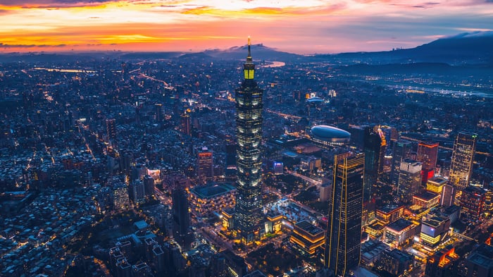 Taipei 101 skyscraper at sunset, Taiwan 4K