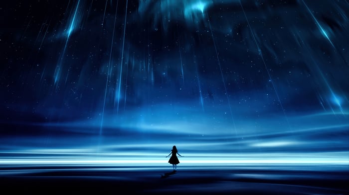 Girl Standing Under Falling Stars 4K