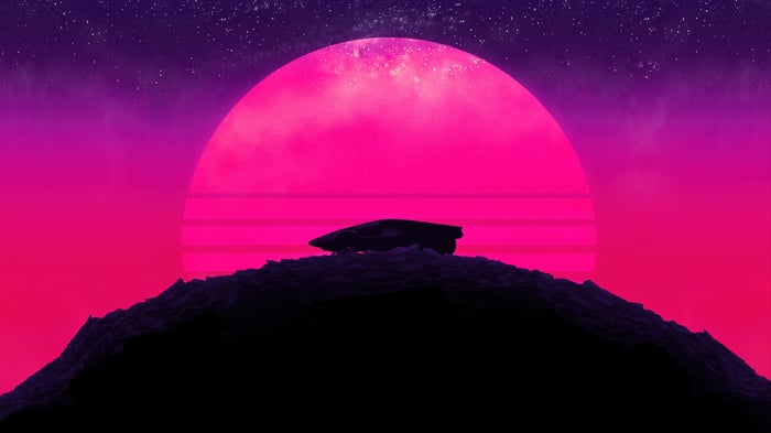 Sports Car on a Hill Under a Neon Moon 4K