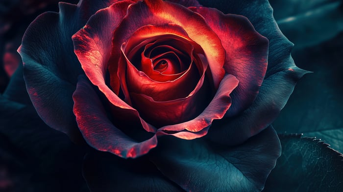 Close up of a dark red rose in 4K