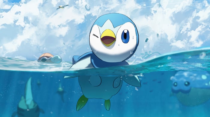 Piplup and other Pokemon swimming in the ocean