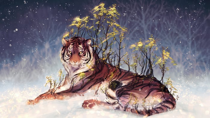 Fantasy Tiger with Trees in Snow 4K