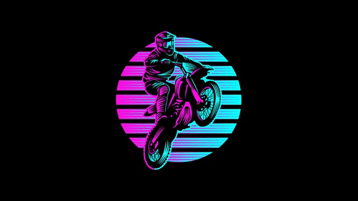 Motocross Rider on a Motorcycle with Retro Sunset