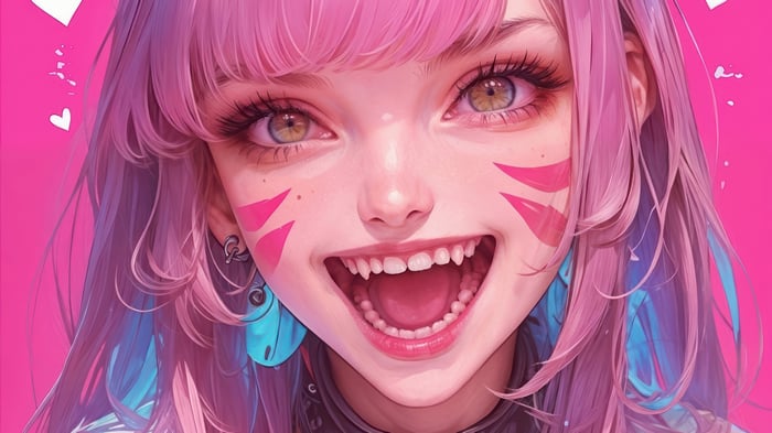 Anime Girl with Pink Hair and D.Va Markings