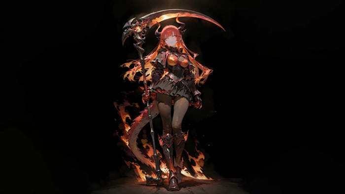 Anime Girl with Scythe and Horns in 4K