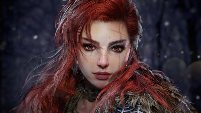 Fantasy Viking Girl with Red Hair and Red Eyes 4K