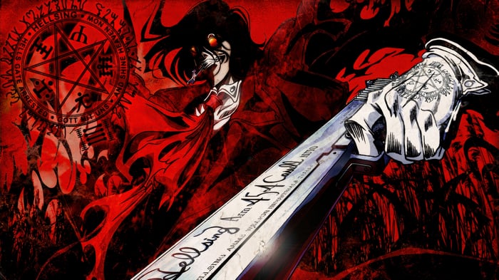 Alucard from Hellsing holding a gun