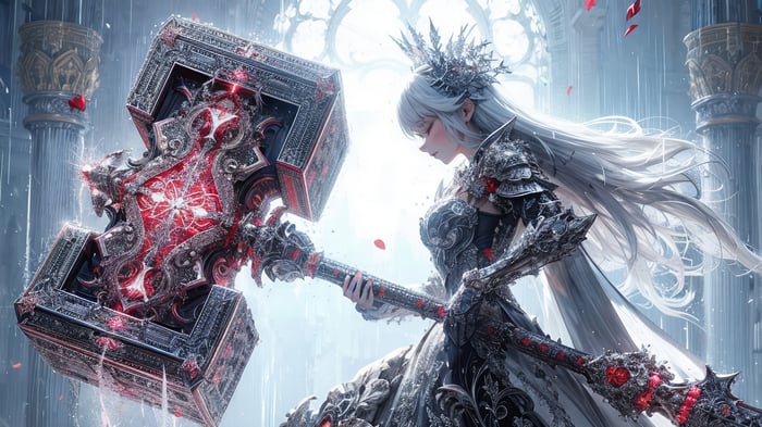 Fantasy Warrior Girl with Hammer 4K