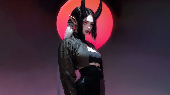 Demon Girl with Horns and Red Eyes 4K