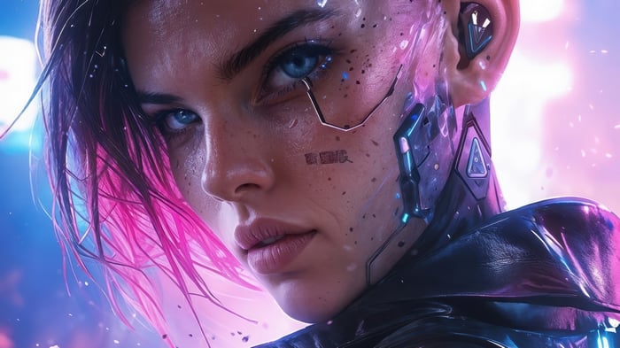 Cyberpunk Girl with Pink Hair and Cybernetic Implants 4K