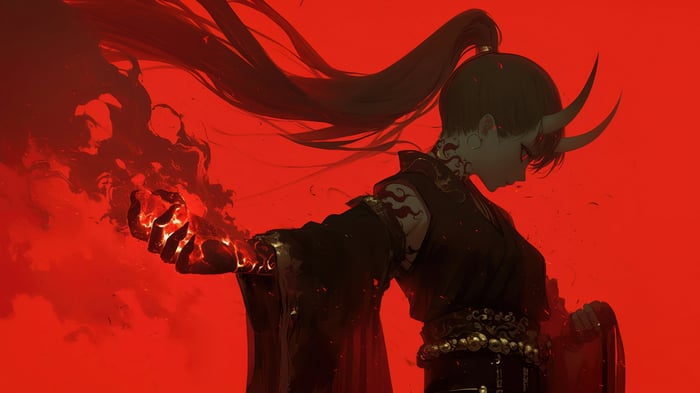Anime Demon Girl with Fiery Hand 4K