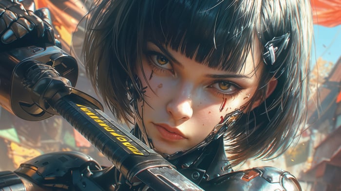 Cyberpunk girl with a katana in 4K