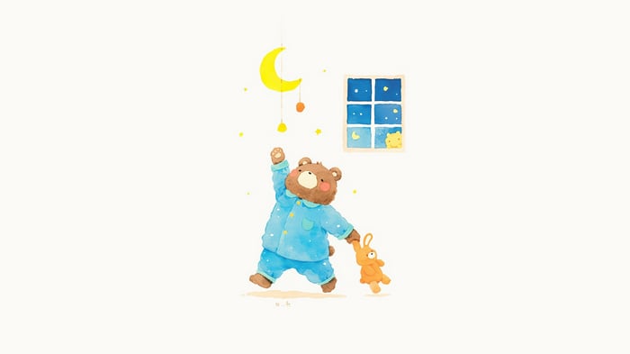Cute Bear in Pajamas Reaching for the Moon 4K