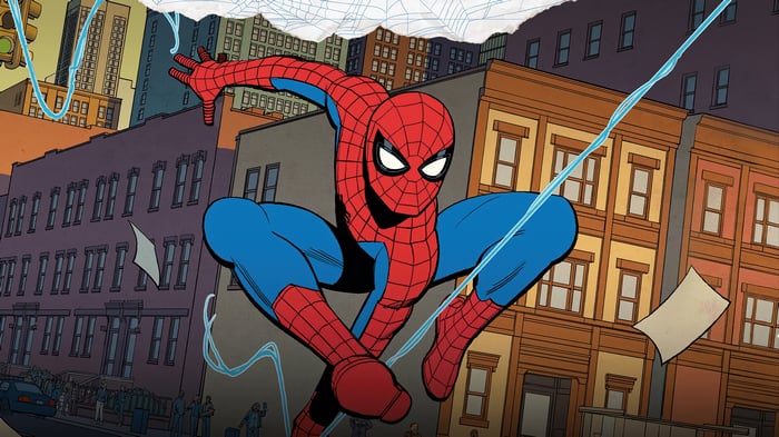 Spider-Man Web Swings Through City Buildings 4K