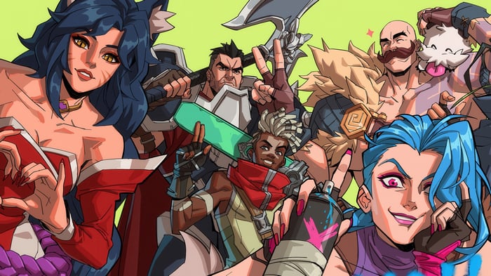 League of Legends Characters: Jinx, Ahri, Ekko, Darius, Braum