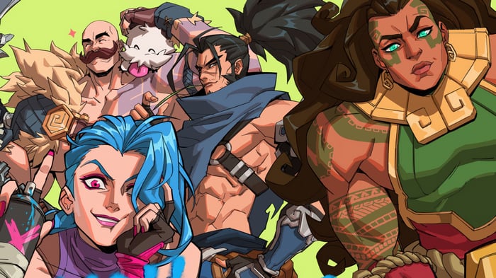 League of Legends characters: Jinx, Illaoi, Yasuo, Braum