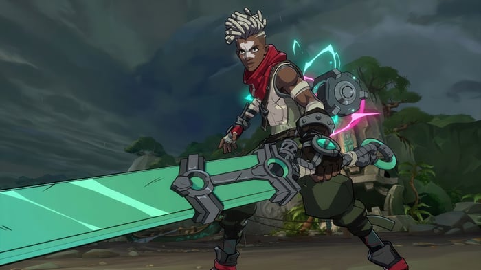 Ekko from League of Legends with a large sword