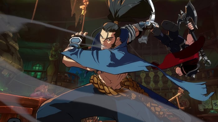 Yasuo and another fighter in League of Legends 4K