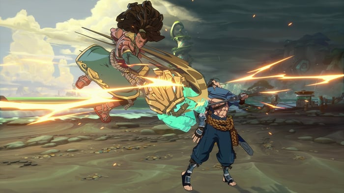 Illaoi and Yasuo fighting in League of Legends 4K