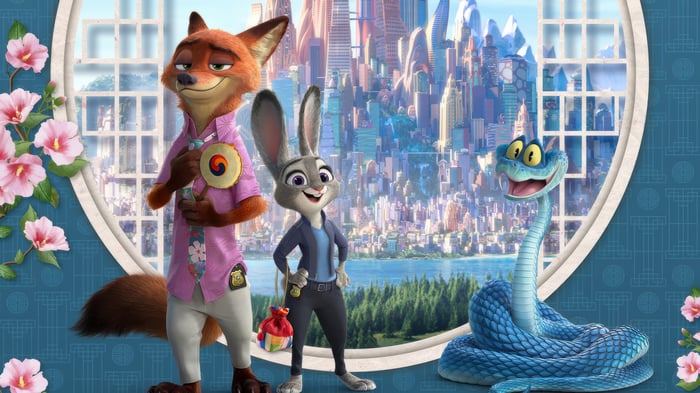 Zootopia Nick Wilde, Judy Hopps, and a snake