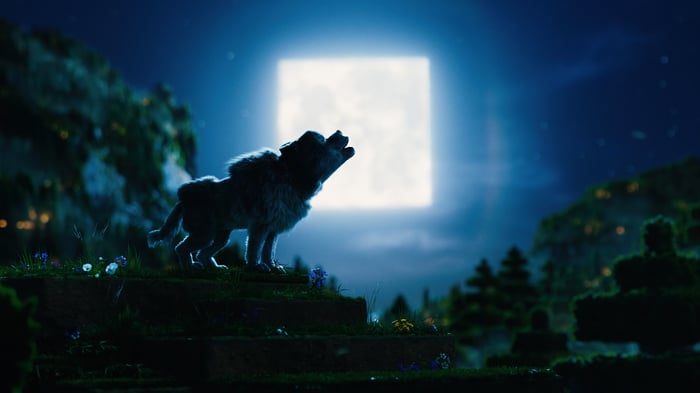 Wolf Howling at the Moon in Minecraft 4K