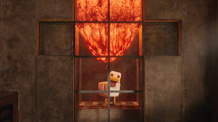Minecraft Chicken in a fiery chamber